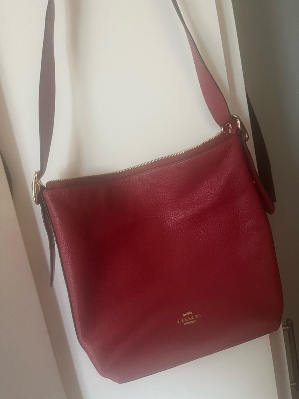 Coach Pebbled Leather Shoulder Bag in Red
